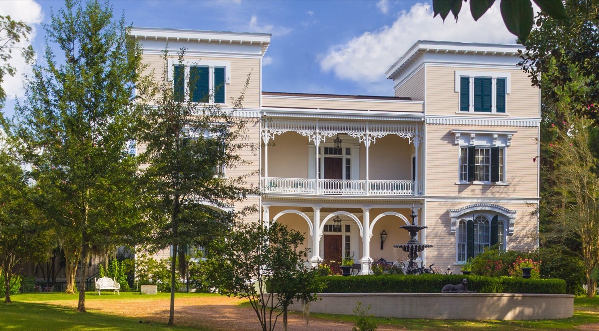 Front facade of The Towers mansion